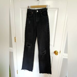 Zara high rise black distressed ripped jeans  Raw Hem Size 0 Grunge Skater Rock